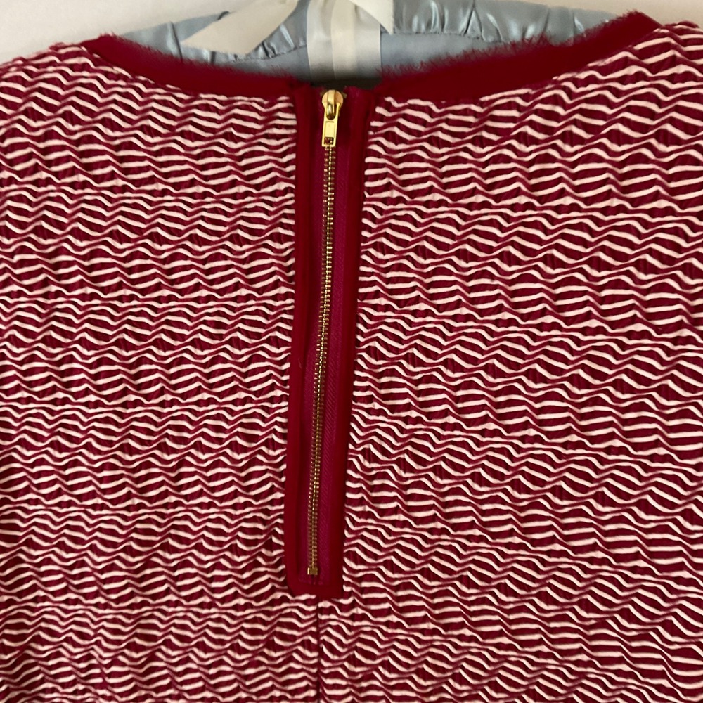 Maeve Anthropologie Burgundy White Wavy Textured Shift Dress Fringe Large - Picture 12 of 14